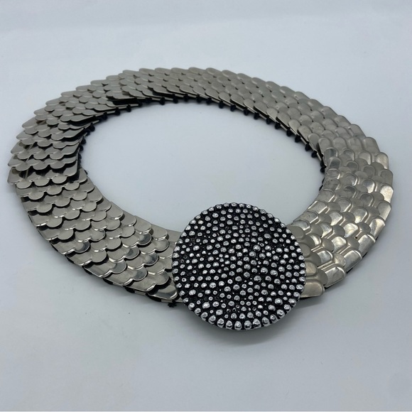 Vintage 80s Silver Metallic Stretch Belt OS - Picture 5 of 7